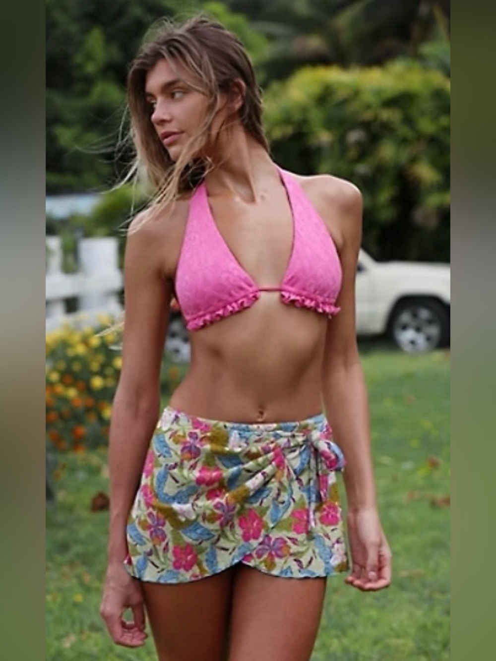Free People Judy swim skort in pink and green floral only size small